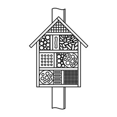 Insect house line style illustration. Bugs and bees hotel symbol. Adjustable stroke width. - 303398699