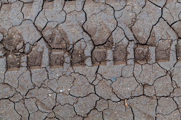 Tyres Track in Dry Cracked Dirt Road