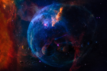 Obraz na płótnie Canvas Universe scene with planets, stars and galaxies in outer space, the space exploration. Science wallpaper. Elements furnished by NASA