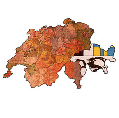 flag of Grisons canton on map of switzerland