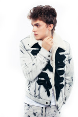 young pretty guy posing emotional cheerful isolated on white background, lifestyle people concept