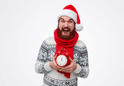 Bearded Man Waiting For New Year Countdown