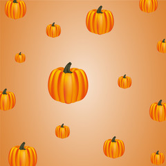 Orange background with pumpkins of different sizes.