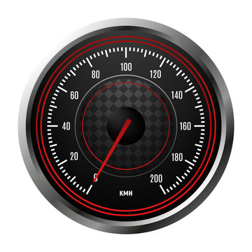 Car speedometer, tachometer for dashboard. Analog device for measuring speed. Vector illustration