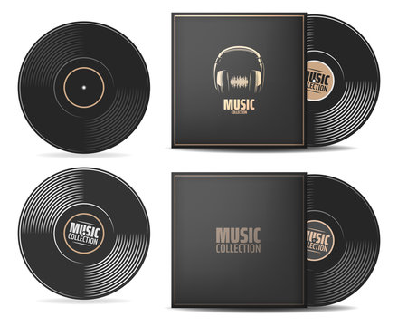 gramophone vinyl record with label. Music collection. old technology, retro sound design. vector illustration, isolated on white background