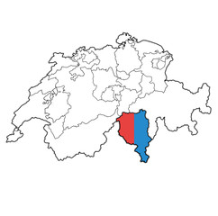 flag of Tessin canton on map of switzerland