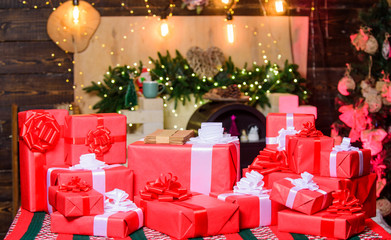 christmas presents. happy new year. boxing day. christmas sales. xmas shopping sales. santa claus world. ready for delivery. new year composition. winter holiday and family vacation