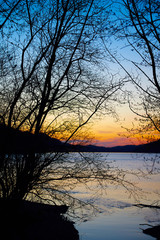 Beautiful sunrise on the lake Fuschl.  Austrian Alps, Salzburg region. 