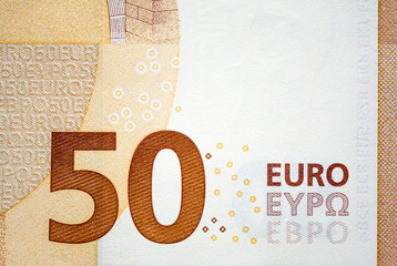 50 Euro banknote close-up macro texture background