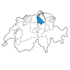 flag of Zurich canton on map of switzerland