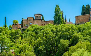 Panoramic sight of the Alhambra Palace in Granada. Andalusia, Spain.
