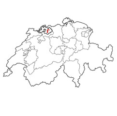 flag of Basel-Landschaft canton on map of switzerland