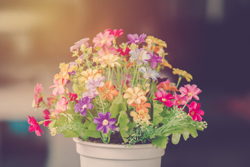 Fototapeta na wymiar Bouquet of flowers decor in garden. vintage filter
