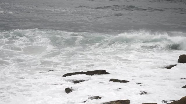 Waves breaking against the hills of the Cantabrian sea