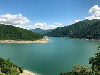 Naklejka na ściany i meble Stunning views of the Zhinvali reservoir in Georgia.