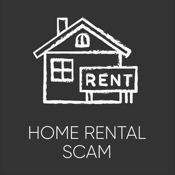 Home rental scam chalk icon. House, apartment for rent. Fake real estate agent. Online fraud. Upfront payment. Malicious practice. Fraudulent scheme. Isolated vector chalkboard illustration