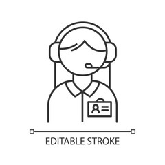 Consultant help linear icon. Call center manager. Customer support operator. Helpline and telemarketing. Thin line illustration. Contour symbol. Vector isolated outline drawing. Editable stroke