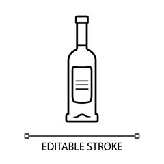 Glass bottle of wine, gin, absinthe linear icon. Alcoholic drink, beverage. Stemware in bar, cafe, restaurant. Thin line illustration. Contour symbol. Vector isolated outline drawing. Editable stroke
