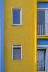 Obraz na płótnie Canvas Berlin, Germany - 16 05 2012: Marheineke place. Blue and yellow facade