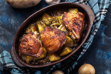 Roasted chicken thighs and potatoes