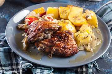 Roasted chicken thighs with potatoes