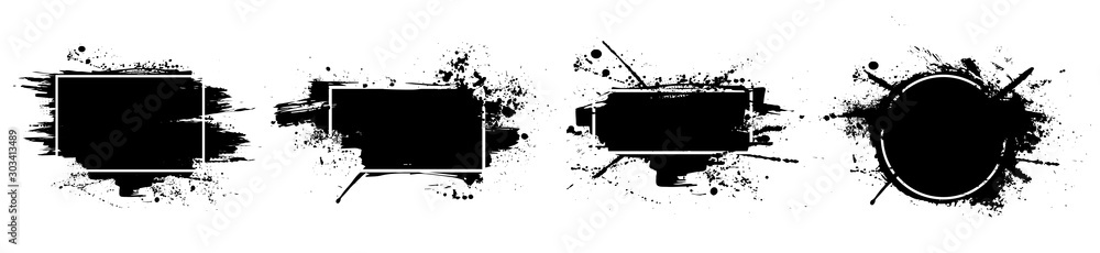 Poster black grunge with frame. dirty artistic design elements, boxes, frames for text. black splashes isol