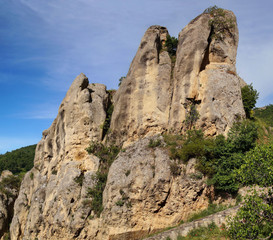Fototapeta na wymiar Castelmezzano, Basilicata. Lukansky Dolomites. Three high cliffs. Italy