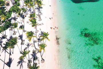 aerial view of a wonderful exotic tropical caribbean beach, Punta Cana, Dominican Republic