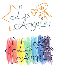 Los Angeles LA camera star sketch with watercolor grunge vector illustration
