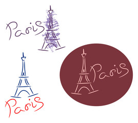 Paris Eiffel tower sketch with color pencil grunge vector illustration