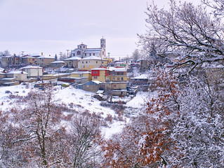 Snow covered village Elatohori in Pieria, Macedonia Greece.