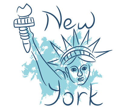 New York USA statue of liberty sketch with watercolor grunge vector illustration