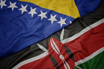 waving colorful flag of kenya and national flag of bosnia and herzegovina.