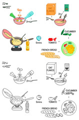 Recipe Omelet oatmeal scrambled eggs vector diy instruction illustration sketch meal food