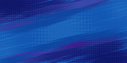 Fototapeta premium Abstract blue striped retro comic background with halftone corners. Cartoon turquoise background with stripes and half tone pattern for comics book, advertising design, poster, print.