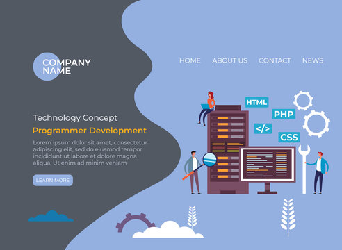 Programmer development banner poster concept. Vector flat graphic design illustration