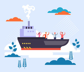 Yacht tropical cruise ship holidays concept. Vector flat graphic design illustration