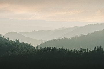 Hazy layers of mountains in Washington state in Fall