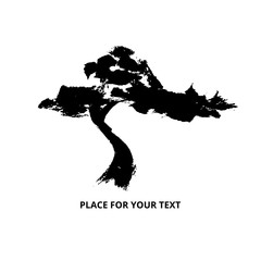 Vector silhouette of a tree, pine, painted with a brush in the style of Chinese, Japanese painting.