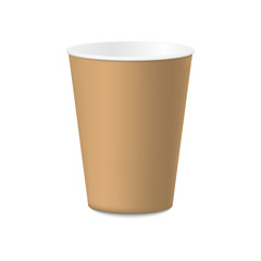 Brown paper cup isolated on white background.