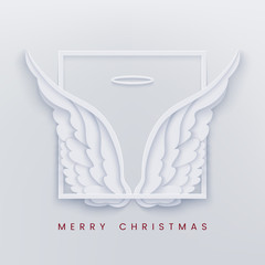 Merry Christmas paper cut card with white angel wings