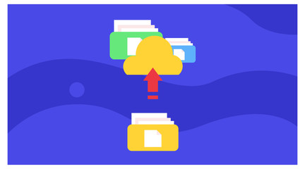 Fototapeta premium Landing page vector illustration of upload file to cloud server using internet. illustration