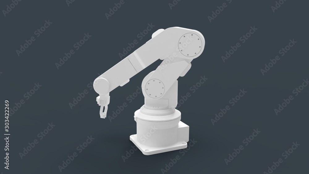 Fototapete 3d rendering of a robot arm isolated in a colored studio background