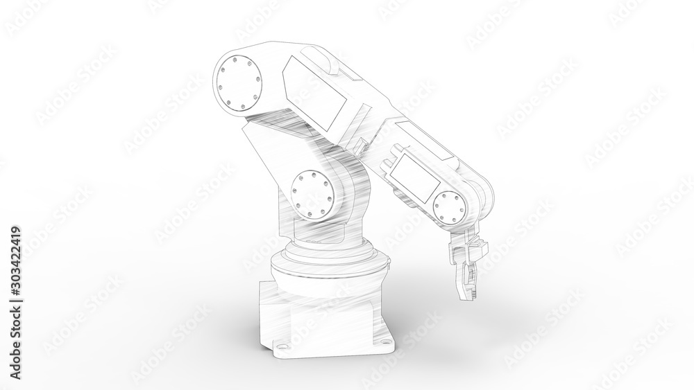 Fototapete 3d rendering of a robot arm isolated in a colored studio background