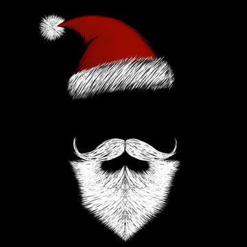 Santa Claus with white beard and red hat on black background