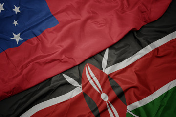 waving colorful flag of kenya and national flag of Samoa .