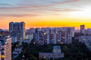 Fototapeta na wymiar Odessa city, Ukraine, view from above on the evening city during sunset
