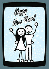 Happy New Year_couple_cell phone waving_fireworks_stars__by jziprian