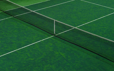 Tennis court indoor with green carpet surface