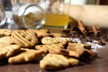 Christmas - handmade gingerbreads, honey, cinnamon sticks